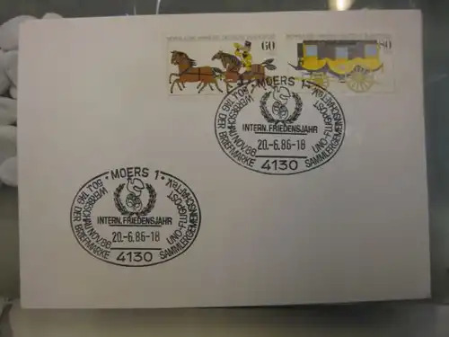 Sonderstempel Tag der Briefmarke auf MOPHILA-Hamburg 1985 Zusammendruck, Michel-Nummer 1255-56, Moers  1986