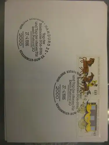 Sonderstempel Tag der Briefmarke 1986, Hamburg 
auf Zusammendruck MOPHILA Hamburg 1985, Michel-Nummer:1255-56