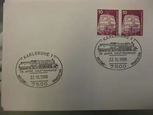 Sonderstempel 75 Jahre Hauptbahnhof Karlsruhe 1988