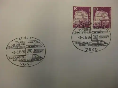 Sonderstempel 125 Jahre Eisenbahn Kehl-Strasbourg, Stempel Kehl 1986