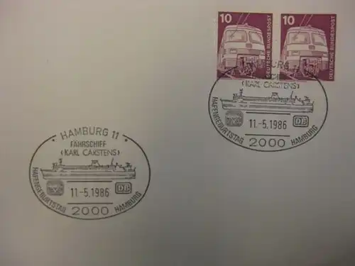 Sonderstempel Fährschiff  FS Karl Carstens Hamburg 1986 