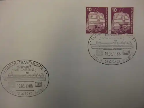 Sonderstempel Fährschiff  FS Karl Carstens Lübeck-Travemünde 1986 