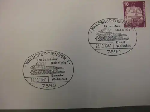 Sonderstempel 125 Jahrfeier Bahnlinie Waldshut-Tiengen 1981