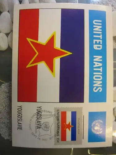Maximumkarte UNO New York, MK U.N.N.Y.; Flaggenserie: Yugoslawien, Jugoslawien  
von 1980