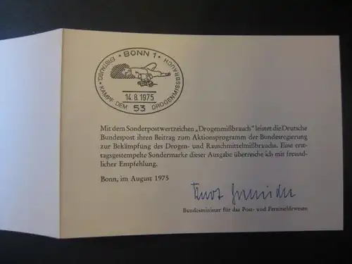 Ministerkarte, Klappkarte klein, Typ V,
 Drogenmißbrauch mit Unterschrift Minister Kurt Gscheidle