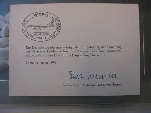 Ministerkarte, Klappkarte klein, Typ V,
 Deutsche Lufthansa mit Unterschrift Minister Kurt Gscheidle