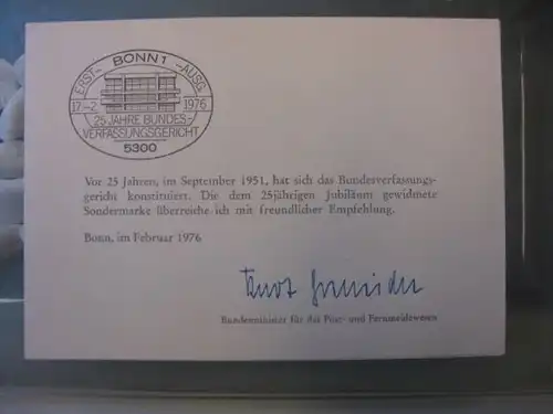 Ministerkarte, Klappkarte klein, Typ V,
 BVG, Bundesverfassungsgericht mit Unterschrift Minister Kurt Gscheidle