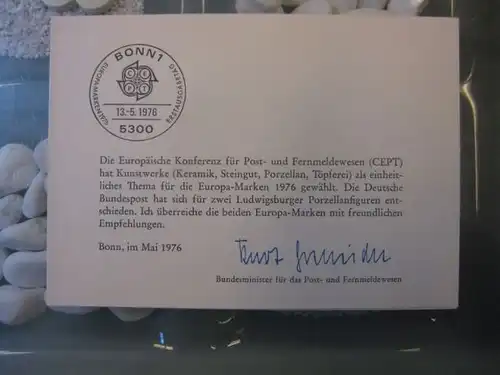 Ministerkarte, Klappkarte klein, Typ V,
  EUROPA-Marken, CEPT 1976 mit Unterschrift Minister Kurt Gscheidle