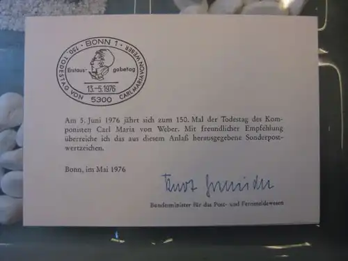 Ministerkarte, Klappkarte klein, Typ V,
  Carl Maria von Weber mit Unterschrift Minister Kurt Gscheidle