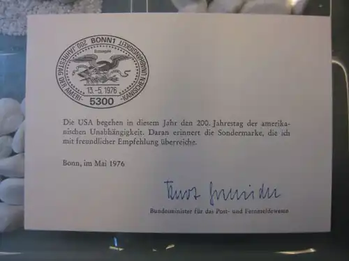 Ministerkarte, Klappkarte klein, Typ V,
  Carl Schurz, Amerikanische Unabhängigkeit  mit Unterschrift Minister Kurt Gscheidle