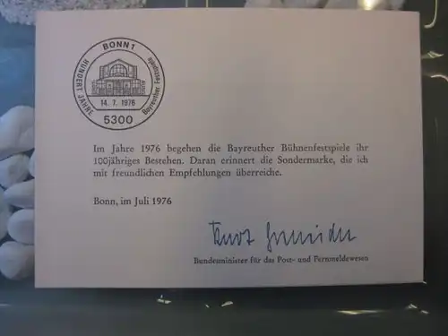 Ministerkarte, Klappkarte klein, Typ V,
  Bayreuther Festspiele mit Faksimileunterschrift vom Minister Kurt Gscheidle