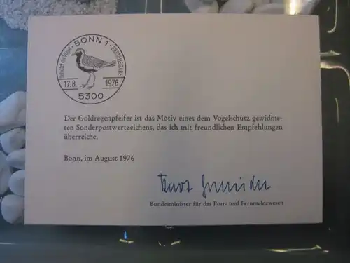 Ministerkarte, Klappkarte klein, Typ V,
  Vogelschutz  mit Unterschrift Minister Kurt Gscheidle