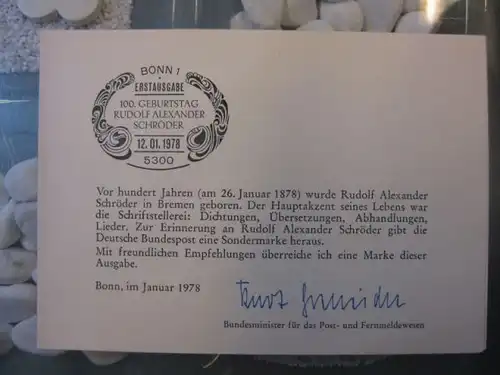 Ministerkarte, Klappkarte klein, Typ V,
  zur Ausgabe Schröder, 1978 mit Unterschrift Minister Kurt Gscheidle