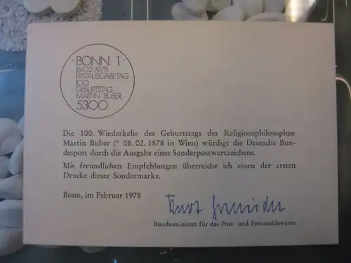 Ministerkarte, Klappkarte klein, Typ V,
  zur Ausgabe Buber, 1978 mit Unterschrift Minister Kurt Gscheidle