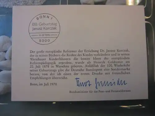 Ministerkarte, Klappkarte klein, Typ V,
  zur Ausgabe Korczak, 1978 mit Unterschrift Minister Kurt Gscheidle