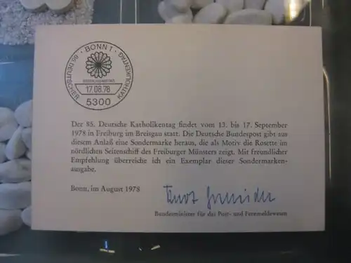 Ministerkarte, Klappkarte klein, Typ V,
  zur Ausgabe Katholikentag, 1978 mit Unterschrift Minister Kurt Gscheidle