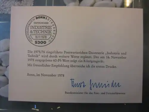 Ministerkarte, Klappkarte klein, Typ V,
  zur Ausgabe DS Industrie & Technik, 60 Pf., 1978 mit Unterschrift Minister Kurt Gscheidle