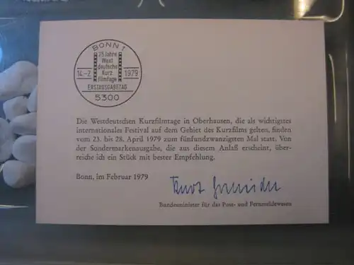 Ministerkarte, Klappkarte klein, Typ V,
  zur Ausgabe Kurzfilmtage, 1979 mit Unterschrift Minister Kurt Gscheidle