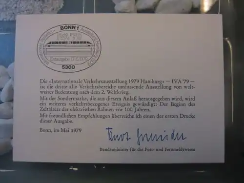 Ministerkarte, Klappkarte klein, Typ V,
  zur Ausgabe IVA Hamburg `79, 1979 mit Unterschrift Minister Kurt Gscheidle