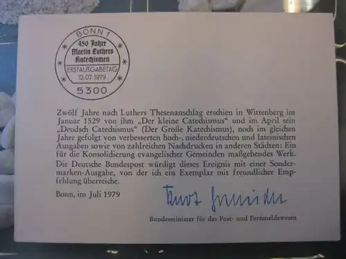 Ministerkarte, Klappkarte klein, Typ V,
  zur Ausgabe Luther, 1979 mit Unterschrift Minister Kurt Gscheidle