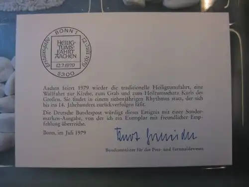 Ministerkarte, Klappkarte klein, Typ V,
  zur Ausgabe Aachen, 1979 mit Unterschrift Minister Kurt Gscheidle