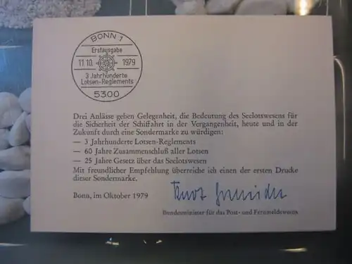 Ministerkarte, Klappkarte klein, Typ V,
  zur Ausgabe Lotsen-Reglement, 1979 mit Unterschrift Minister Kurt Gscheidle
