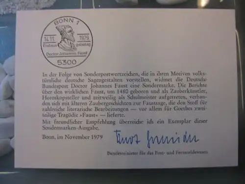 Ministerkarte, Klappkarte klein, Typ V,
  zur Ausgabe Faust, 1979 mit Unterschrift Minister Kurt Gscheidle