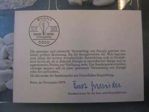 Ministerkarte, Klappkarte klein, Typ V,
  zur Ausgabe Energie sparen, 1979 mit Unterschrift Minister Kurt Gscheidle
