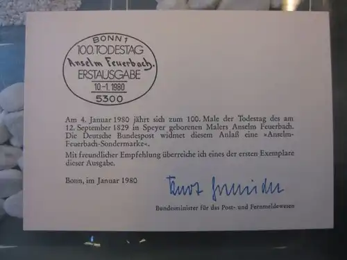 Ministerkarte, Klappkarte klein, Typ V,
  zur Ausgabe Feuerbach, 1980, mit Unterschrift Minister Kurt Gscheidle