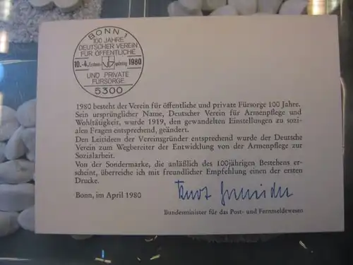 Ministerkarte, Klappkarte klein, Typ V2,
  zur Ausgabe Fürsorge, 1980, mit Unterschrift Minister Kurt Gscheidle