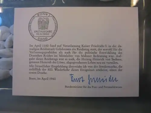 Ministerkarte, Klappkarte klein, Typ V,
  zur Ausgabe Reichstag Gelnhausen, 1980, mit Unterschrift Minister Kurt Gscheidle
