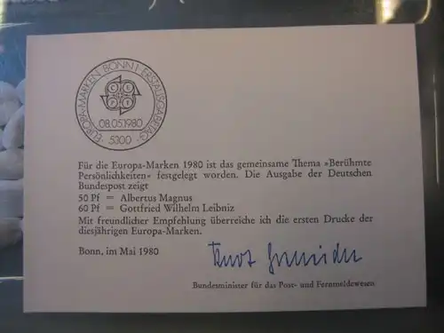 Ministerkarte, Klappkarte klein, Typ V,
  zur Ausgabe EUROPA-Marken, CEPT 1980, mit Unterschrift Minister Kurt Gscheidle