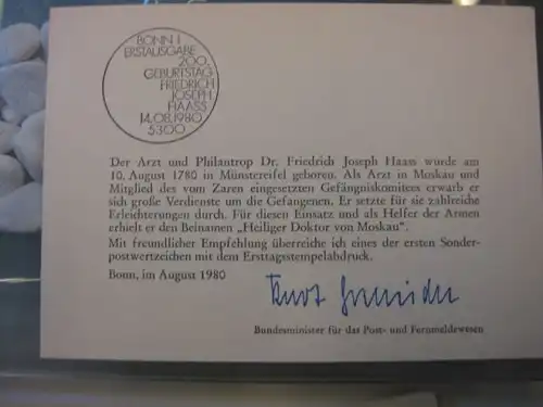 Ministerkarte, Klappkarte klein, Typ V,
  zur Ausgabe Haass 1980, mit Unterschrift Minister Kurt Gscheidle