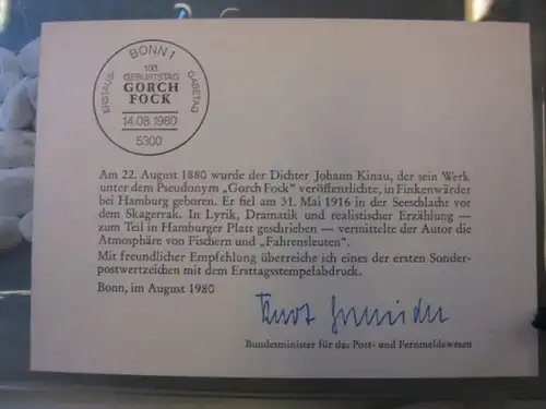 Ministerkarte, Klappkarte klein, Typ V,
  zur Ausgabe Gorch Fock 1980, mit Unterschrift Minister Kurt Gscheidle