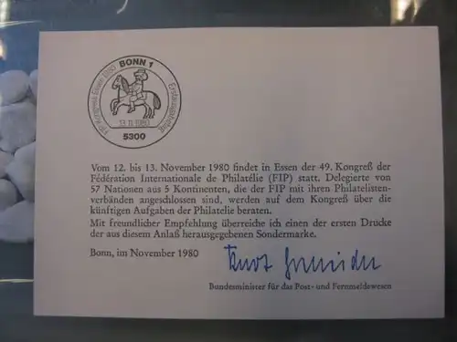 Ministerkarte, Klappkarte klein, Typ V,
  zur Ausgabe FIP 1980, mit Unterschrift Minister Kurt Gscheidle