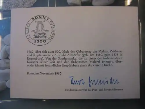Ministerkarte, Klappkarte klein, Typ V,
  zur Ausgabe Altdorfer 1980, mit Unterschrift Minister Kurt Gscheidle