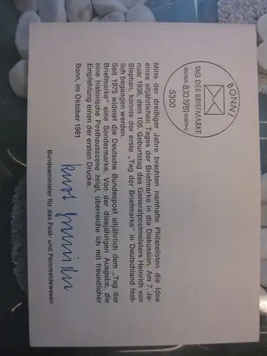Ministerkarte, Klappkarte klein, Typ V,
 Tag der Briefmarke 81, mit Unterschrift des Ministers Kurt Gscheidle