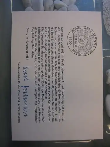 Ministerkarte, Klappkarte klein, Typ V,
 Antarktis-Vertrag 81, mit Unterschrift des Ministers Kurt Gscheidle