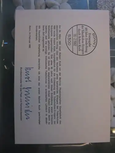 Ministerkarte, Klappkarte klein, Typ V,
 Robert Koch 1982, mit Unterschrift des Ministers Kurt Gscheidle
