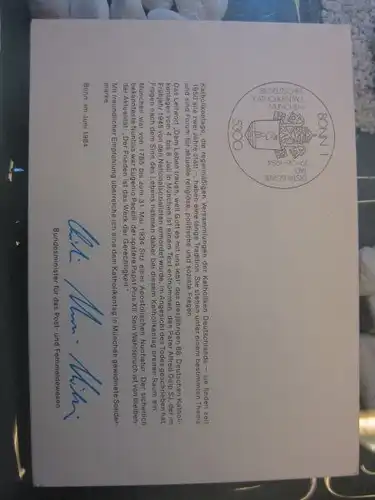 Ministerkarte, Klappkarte klein, Typ V,
  Katholikentag 1984, mit Faksimile-Unterschrift des Ministers Schwarz-Schilling