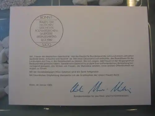 Ministerkarte, Klappkarte klein, Typ V,
  DS Bedeutende Frauen 500 Pf. 1989, mit Faksimile-Unterschrift des Ministers Schwarz-Schilling