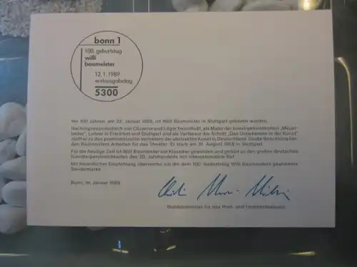 Ministerkarte, Klappkarte klein, Typ V,
 Baumeister 1989, mit Faksimile-Unterschrift des Ministers Schwarz-Schilling