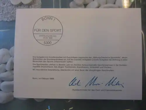 Ministerkarte, Klappkarte klein, Typ V,
 Für den Sport 1989, mit Faksimile-Unterschrift des Ministers Schwarz-Schilling