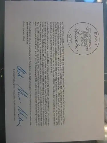 Ministerkarte, Klappkarte klein, Typ V,
 Leuschner 1990, mit Faksimile-Unterschrift des Ministers Schwarz-Schilling