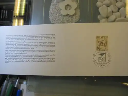 Silberkarte ähnlich wie Ministerkarte, Klappkarte klein, 500 Jahre Post 1990