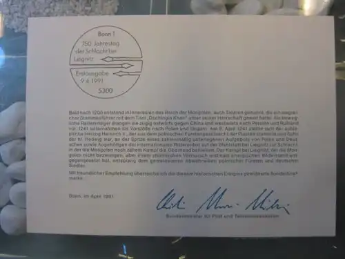 Ministerkarte, Klappkarte klein, Typ V,
  Liegnitz 1991, mit Faksimile-Unterschrift des Ministers Schwarz-Schilling