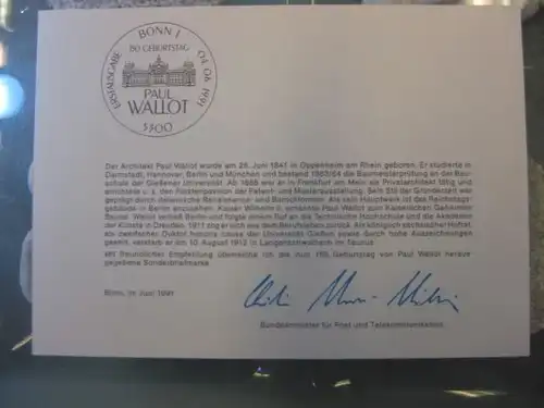 Ministerkarte, Klappkarte klein, Typ V,
 Wallot 1991, mit Faksimile-Unterschrift des Ministers Schwarz-Schilling