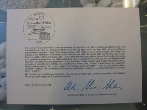 Ministerkarte, Klappkarte klein, Typ V,
 Duisburg 1991, mit Faksimile-Unterschrift des Ministers Schwarz-Schilling