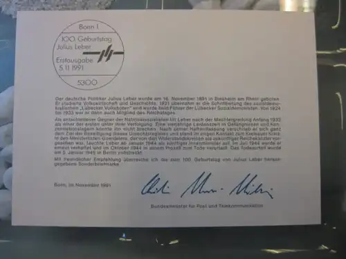 Ministerkarte, Klappkarte klein, Typ V,
 Leber 1991, mit Faksimile-Unterschrift des Ministers Schwarz-Schilling