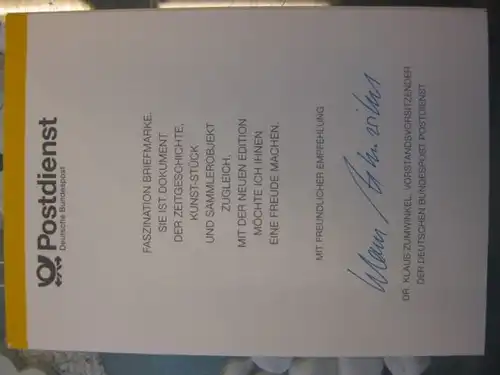 Klappkarte der GD Post, Faltkarte Typ DP1a mit Faksimile-Unterschrift Klaus Zumwinkel ; Nachfolgekarten der Ministerkarten Typ V, Sicherheit am Arbeitsplatz